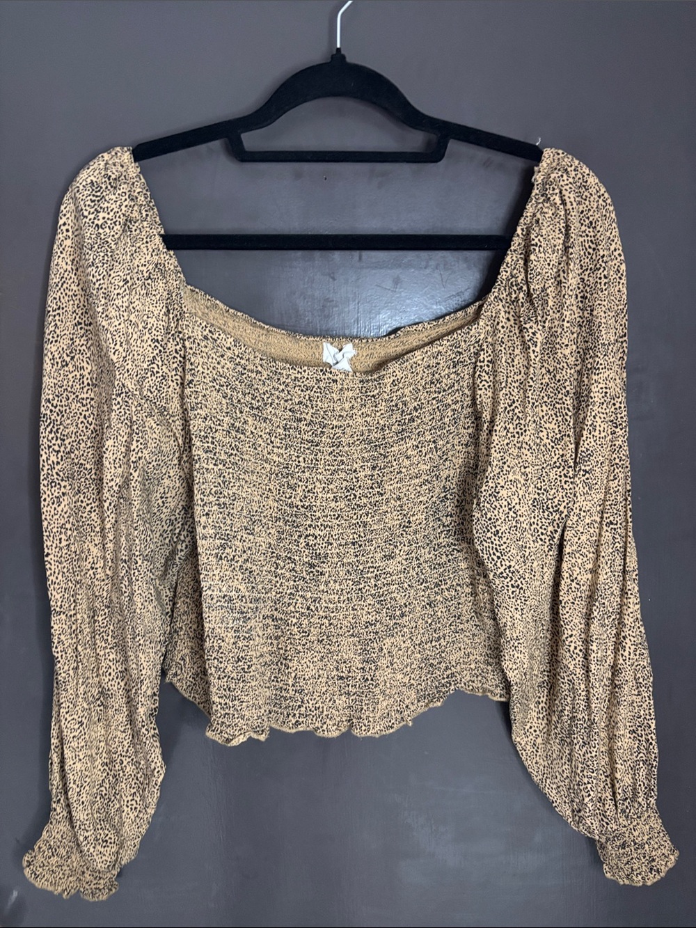 Smocked Peasant Blouse in Light Brown